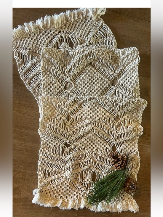 Other - Fall Harvest Boho Macrame Table Runner Beige Fringe 16"x74" Heavier Weight